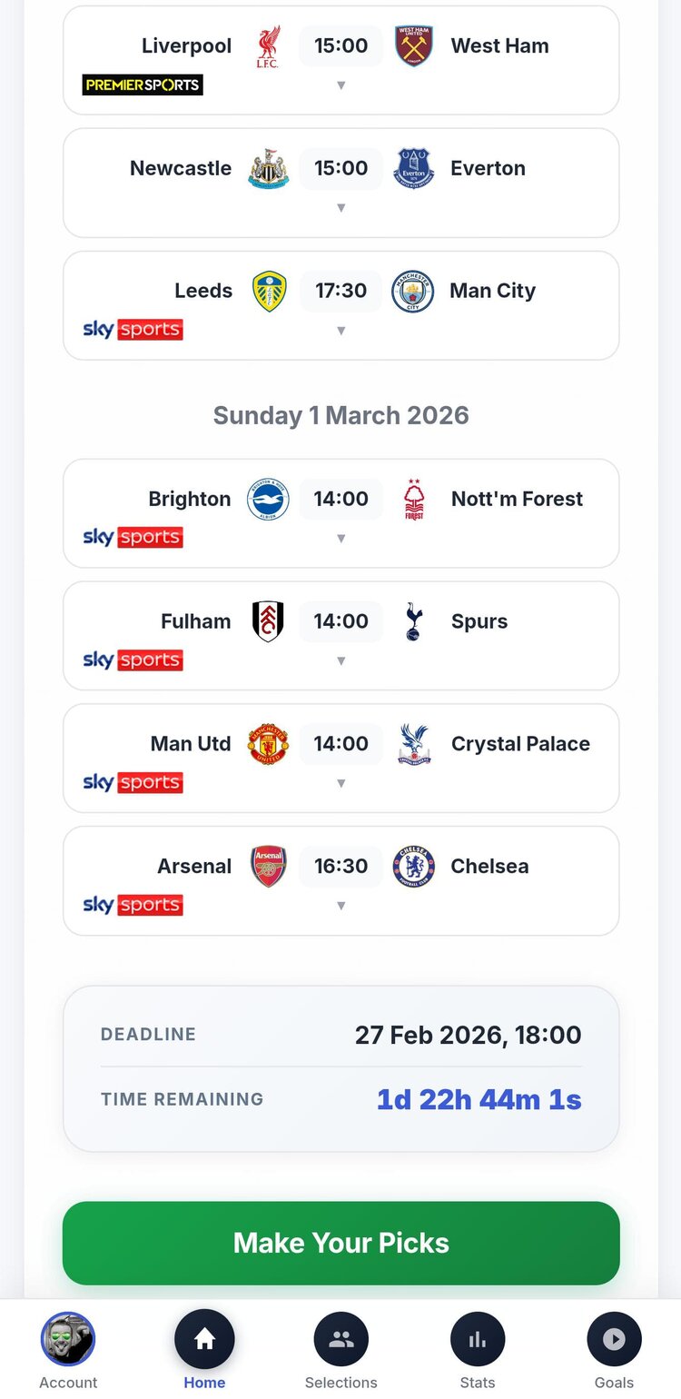 Premier League fixtures with kick-off times